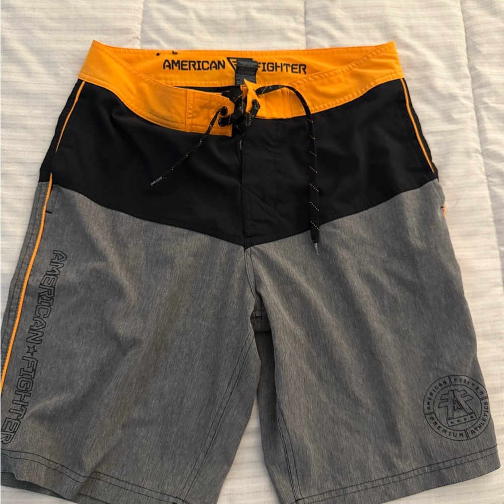 American Fighter Black and Gray Board Shorts Quick-Dry Swimwear